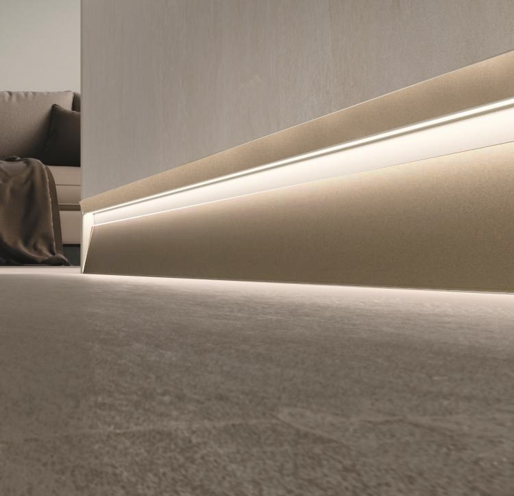 Плинтус алюминиевый теневой Profilpas SKL/2 Concrete Sand 78596 с подсветкой 2700×63×10 Плинтус алюминиевый теневой Profilpas SKL/2 Concrete Sand 78596 с подсветкой 2700×63×10