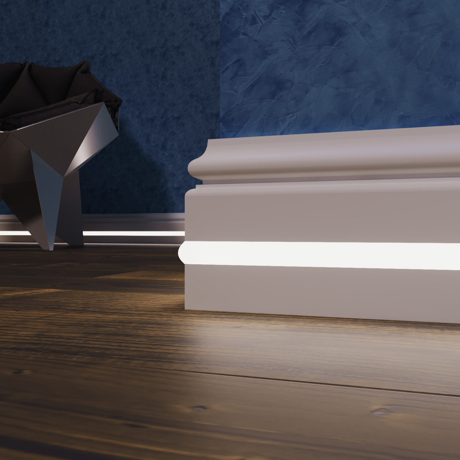 Плинтус МДФ под покраску Evrowood PN 100 Led с подсветкой 2000×100×16 фото в интерьере