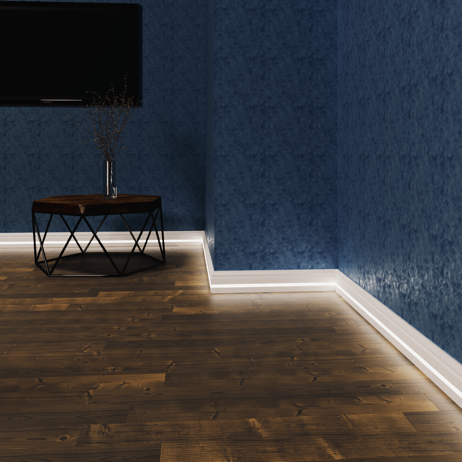 Плинтус МДФ под покраску Evrowood PN 100 Led с подсветкой 2000×100×16 фото в интерьере