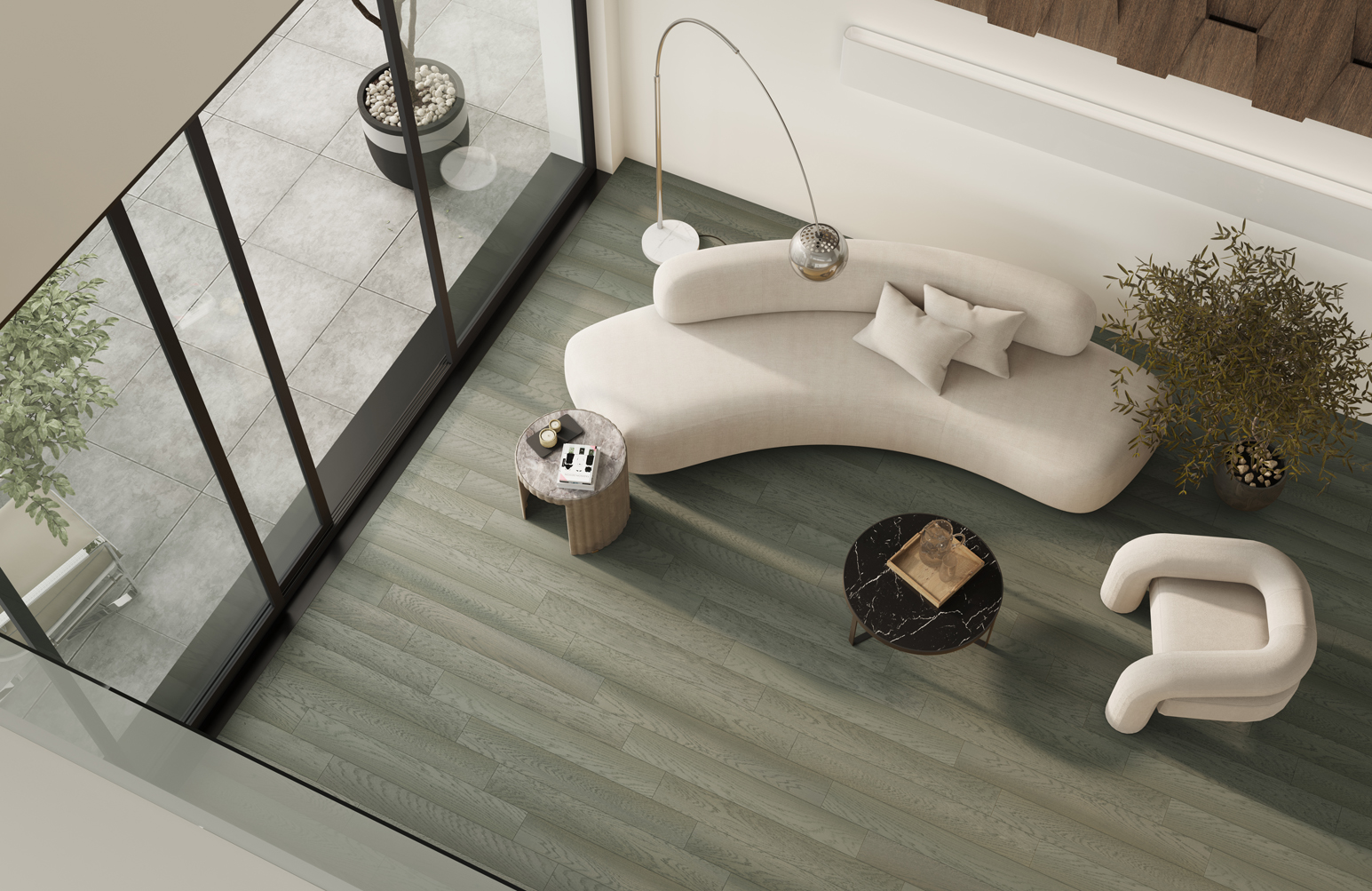 Композитная паркетная доска Quartz Parquet Классик Дуб средиземноморский 409 400-1220×152×7 фото в интерьере