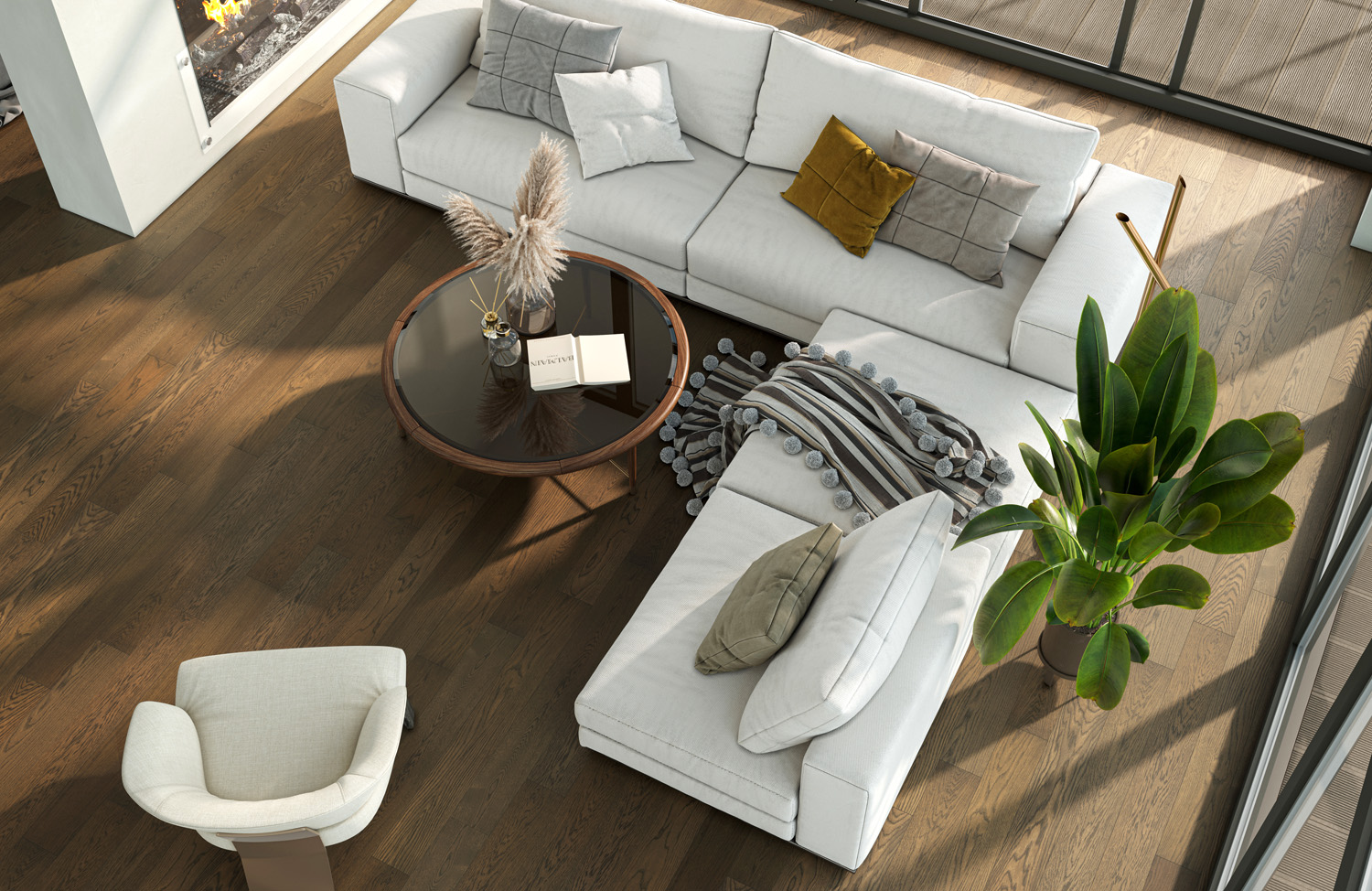 Композитная паркетная доска Quartz Parquet Классик Дуб рустикальный 410 400-1220×152×5 фото в интерьере