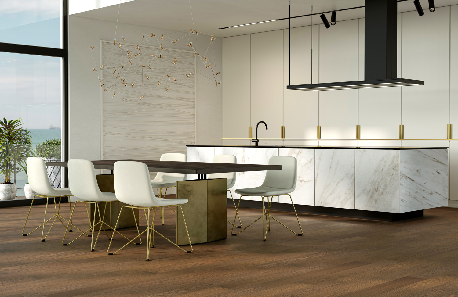 Композитная паркетная доска Quartz Parquet Классик Дуб рустикальный 410 400-1220×152×5 фото в интерьере