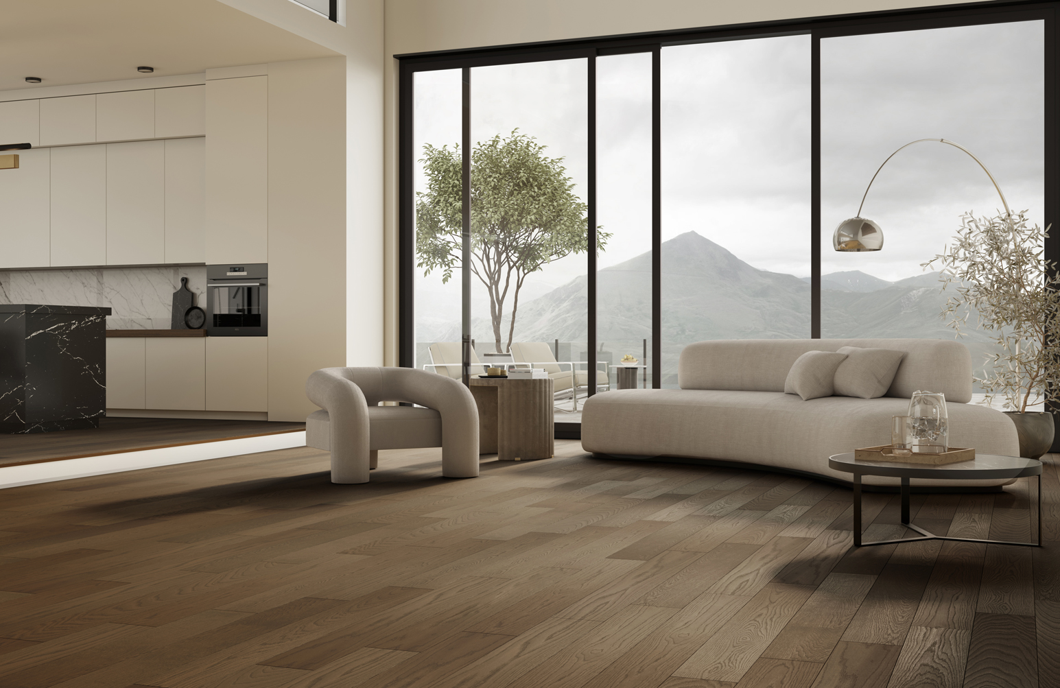 Композитная паркетная доска Quartz Parquet Классик Дуб брауни 413 400-1220×152×5 фото в интерьере