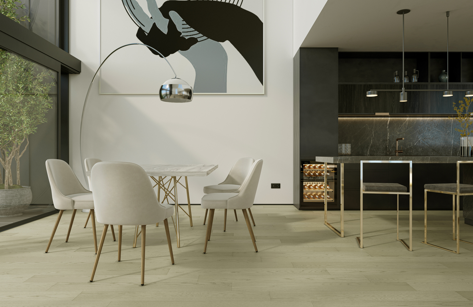 Композитная паркетная доска Quartz Parquet Классик Дуб шампань 414 400-1220×152×5 фото в интерьере