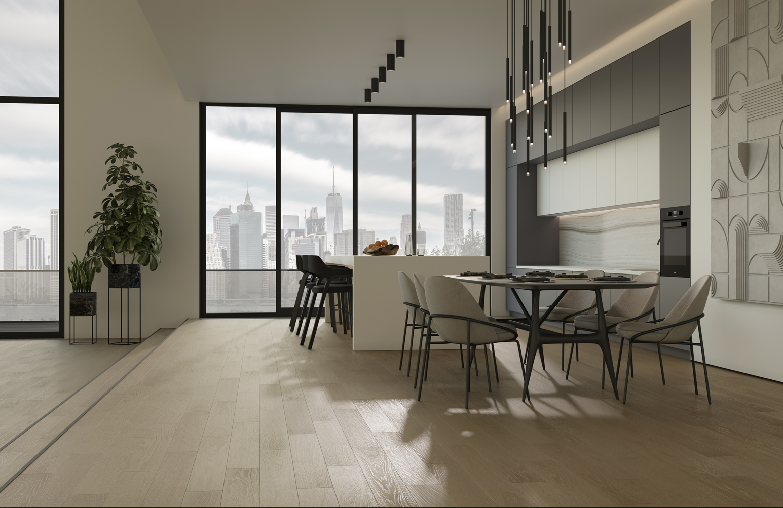 Композитная паркетная доска Quartz Parquet Классик Дуб австрийский 418 400-1220×152×7 фото в интерьере