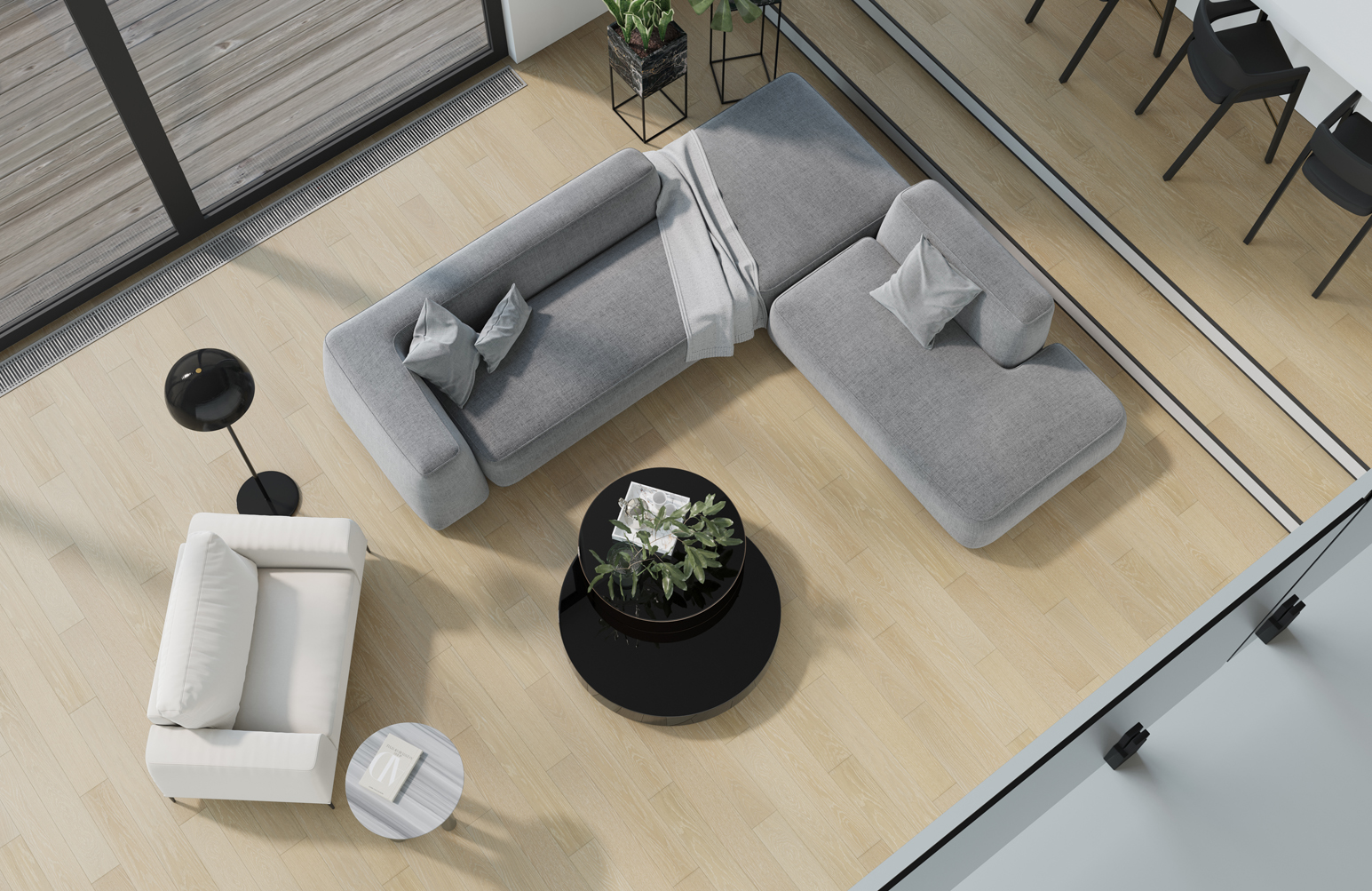 Композитная паркетная доска Quartz Parquet Классик Дуб австрийский 418 400-1220×152×7 фото в интерьере