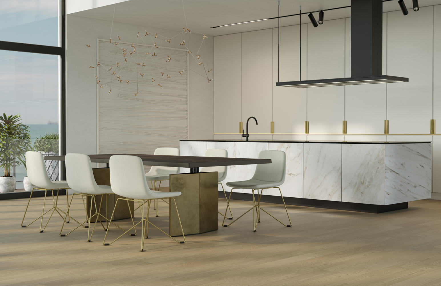 Композитная паркетная доска Quartz Parquet Классик Дуб карельский 419 400-1220×152×7 фото в интерьере