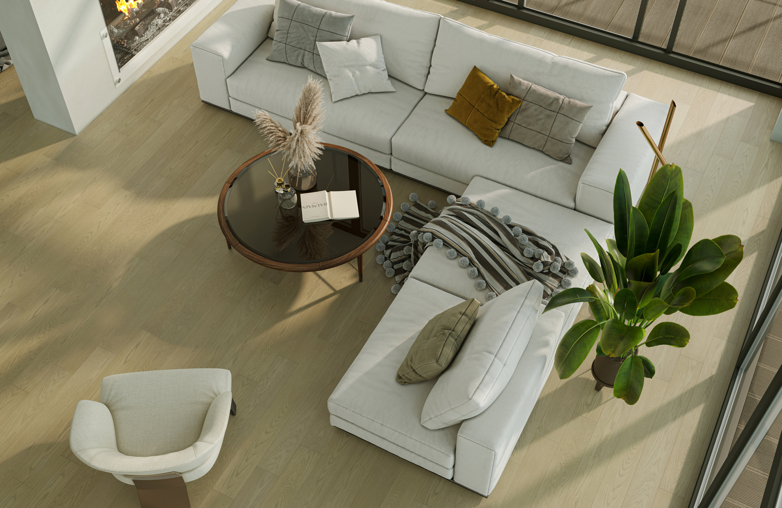 Композитная паркетная доска Quartz Parquet Классик Дуб карельский 419 400-1220×152×7 фото в интерьере