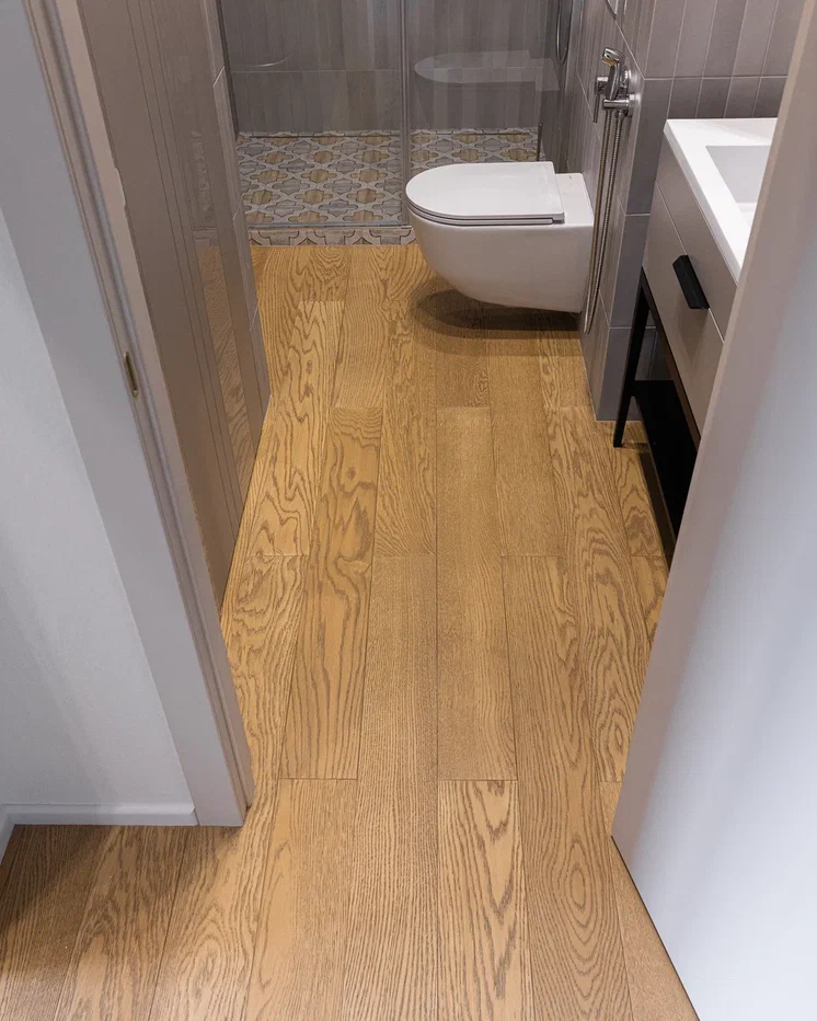 Композитная паркетная доска Quartz Parquet Классик Дуб карельский 419 400-1220×152×7 фото в интерьере