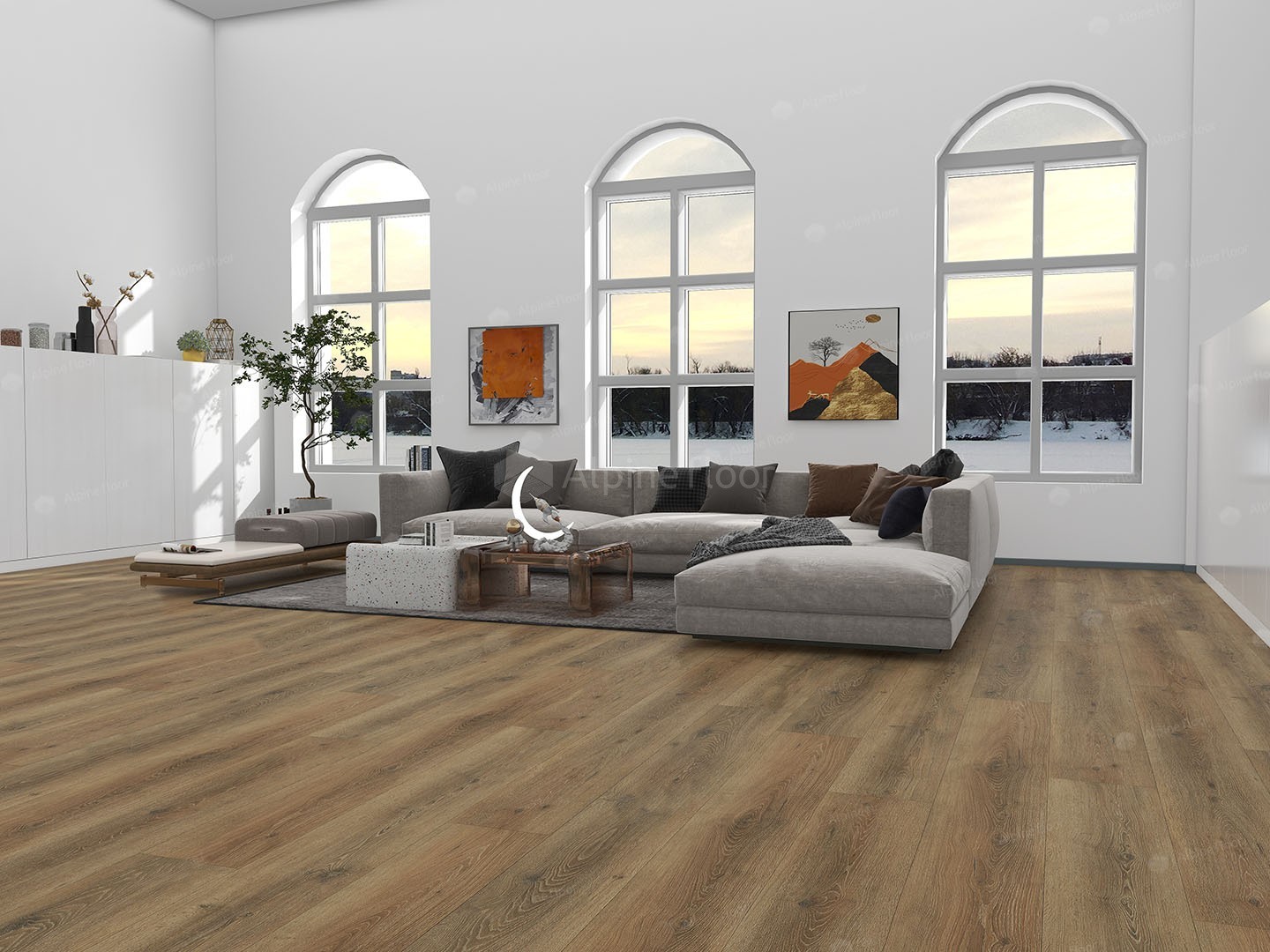 Кварцвиниловый SPC ламинат Alpine Floor Premium XL Дуб Эниф ECO 7-31 1800×229×8 фото в интерьере