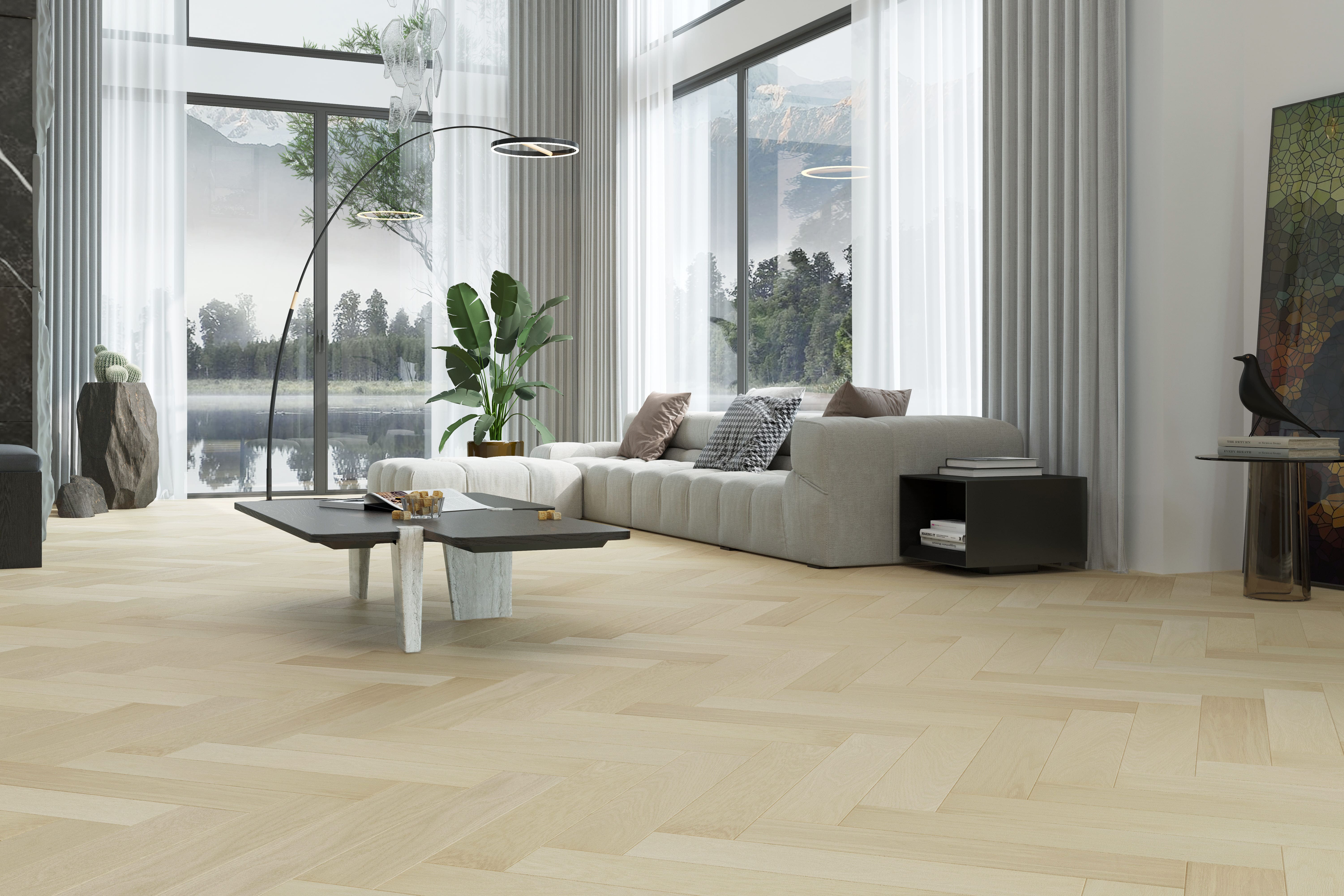 Композитная паркетная доска Quartz Parquet Елка Дуб испанский 33-404 венгерская елка 635×127×5 фото в интерьере