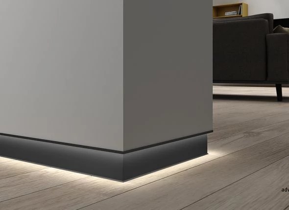 Плинтус алюминиевый теневой Modern Decor  черный  2000×40×15 фото в интерьере