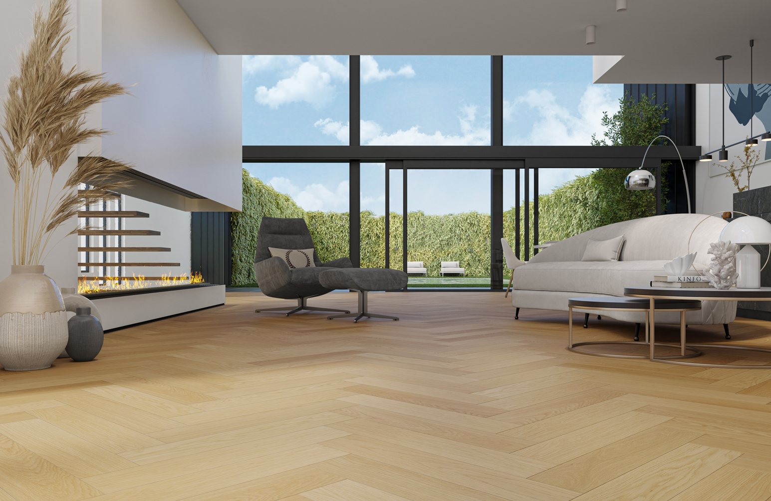 Композитная паркетная доска Quartz Parquet Елка Дуб тоскана 33-407 венгерская елка 635×127×5 фото в интерьере