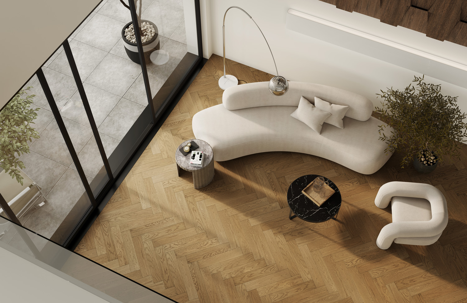 Композитная паркетная доска Quartz Parquet Елка Дуб рустикальный 33-410 венгерская елка 635×127×5 фото в интерьере