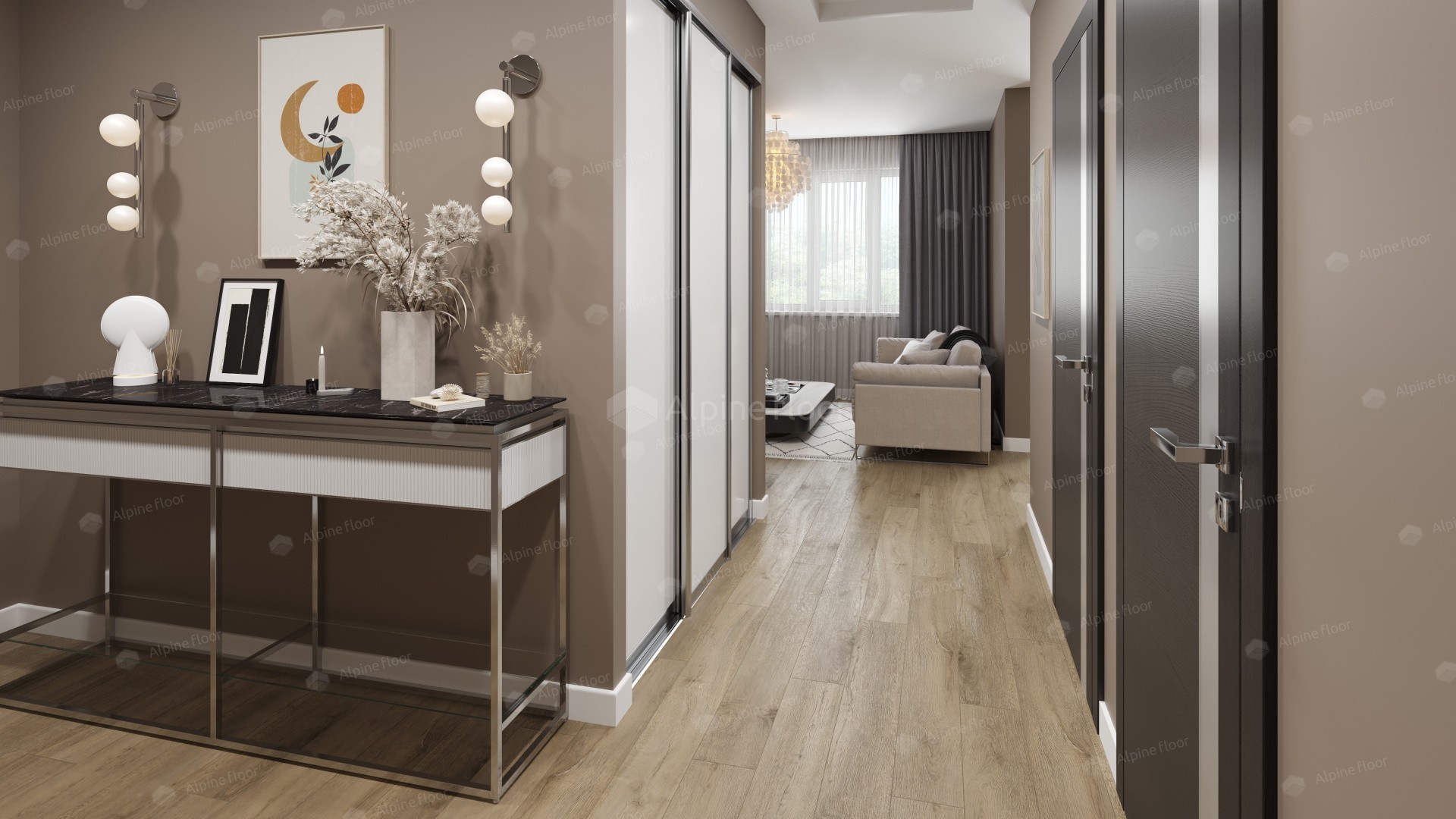 Кварцвиниловый SPC ламинат Alpine Floor Premium XL Дуб Млечный ECO 7-13 1524×180×8 фото в интерьере