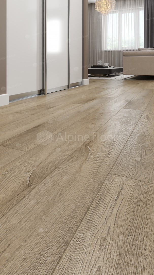 Кварцвиниловый SPC ламинат Alpine Floor Premium XL Дуб Млечный ECO 7-13 1524×180×8 фото в интерьере