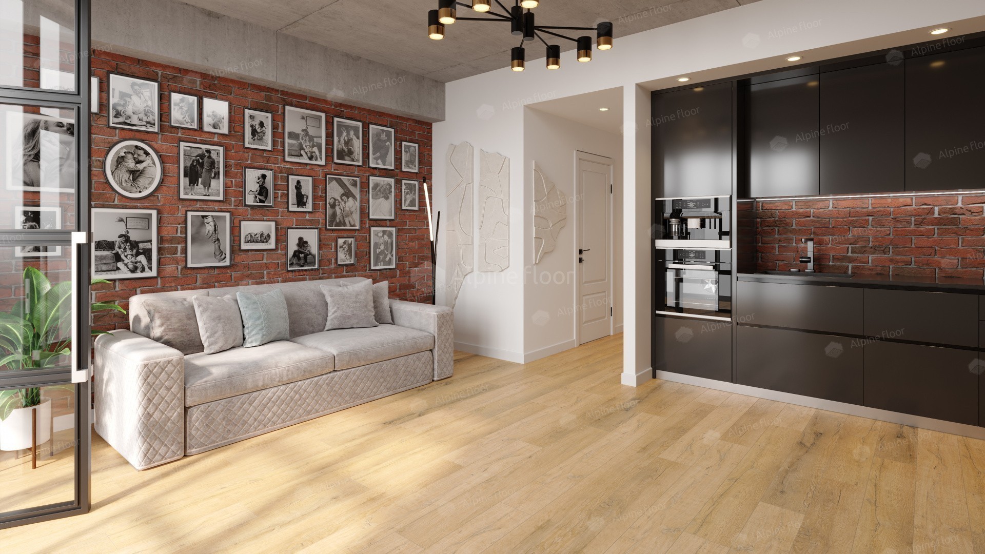 Кварцвиниловый SPC ламинат Alpine Floor Premium XL Дуб Медовый ECO 7-16 1220×183×8 фото в интерьере