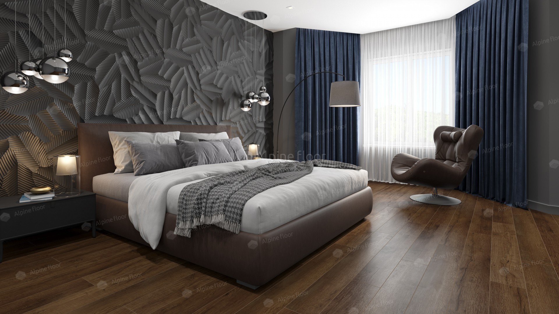 Кварцвиниловый SPC ламинат Alpine Floor Premium XL Дуб Шоколадный ECO 7-18 1220×183×8 фото в интерьере