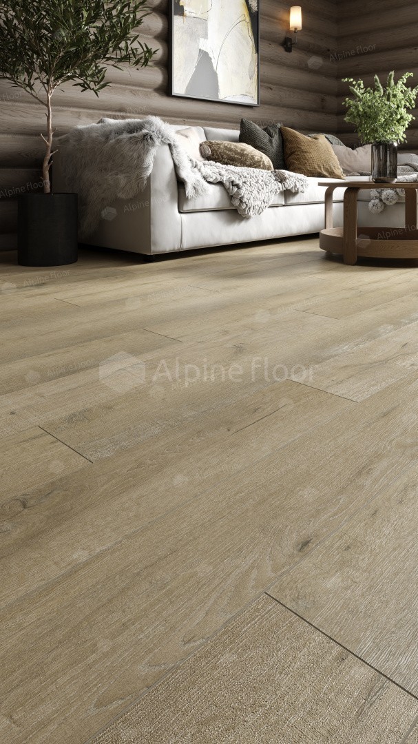 Кварцвиниловый SPC ламинат Alpine Floor Premium XL Дуб Сливочный ECO 7-19 1220×183×8 фото в интерьере