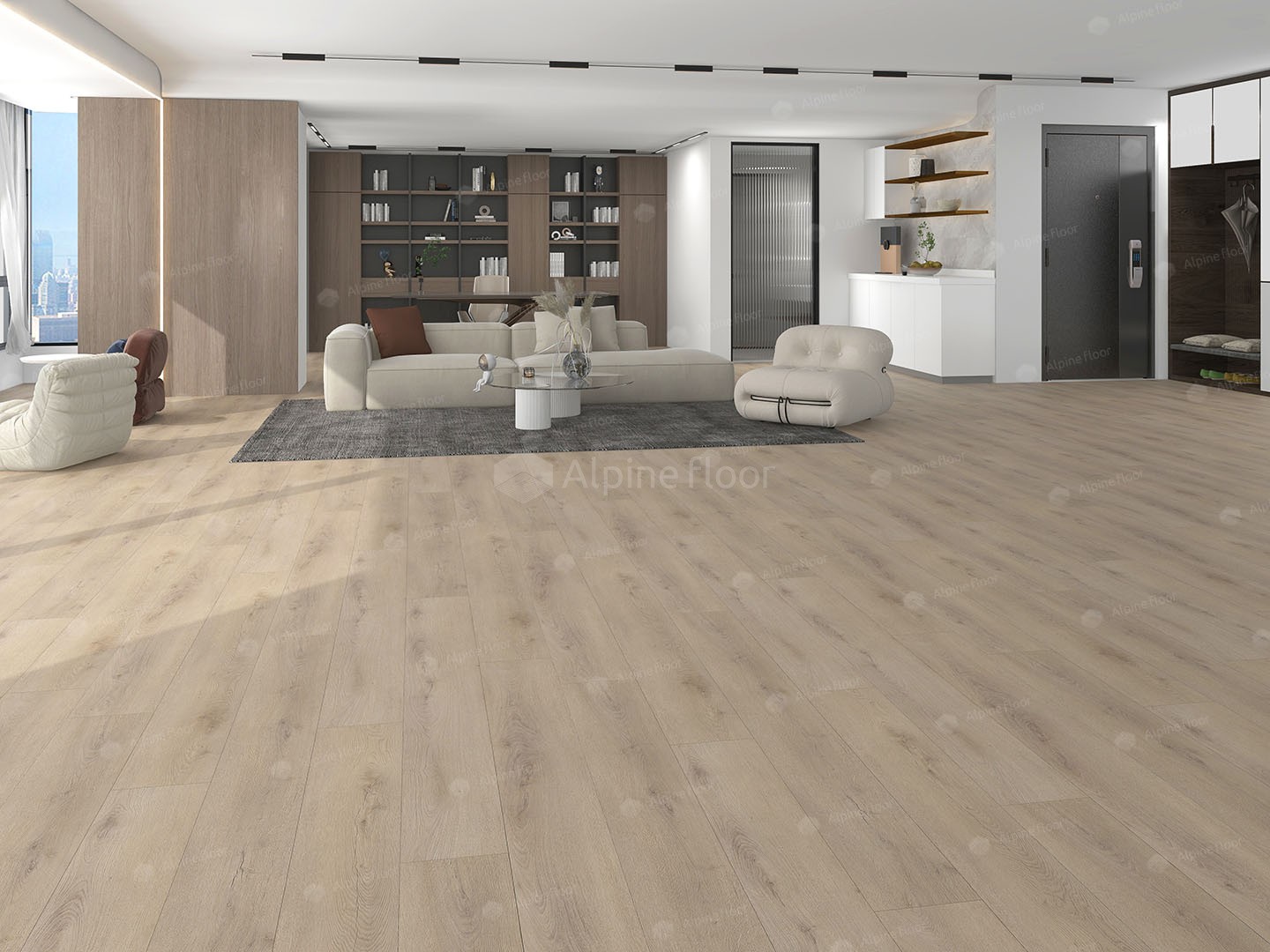 Кварцвиниловый SPC ламинат Alpine Floor Premium XL Дуб Эльнат ECO 7-24 1800×229×8 фото в интерьере