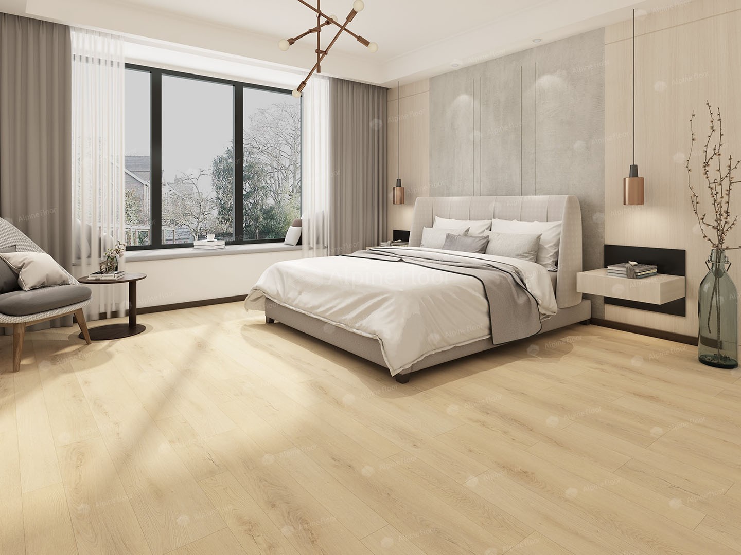 Кварцвиниловый SPC ламинат Alpine Floor Premium XL Дуб Феликс ECO 7-25 1800×229×8 фото в интерьере