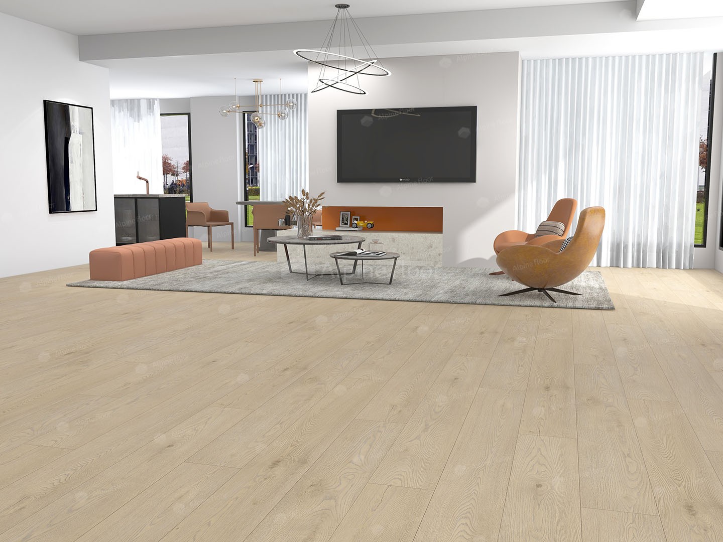 Кварцвиниловый SPC ламинат Alpine Floor Premium XL Дуб Майя ECO 7-27 1800×229×8 фото в интерьере