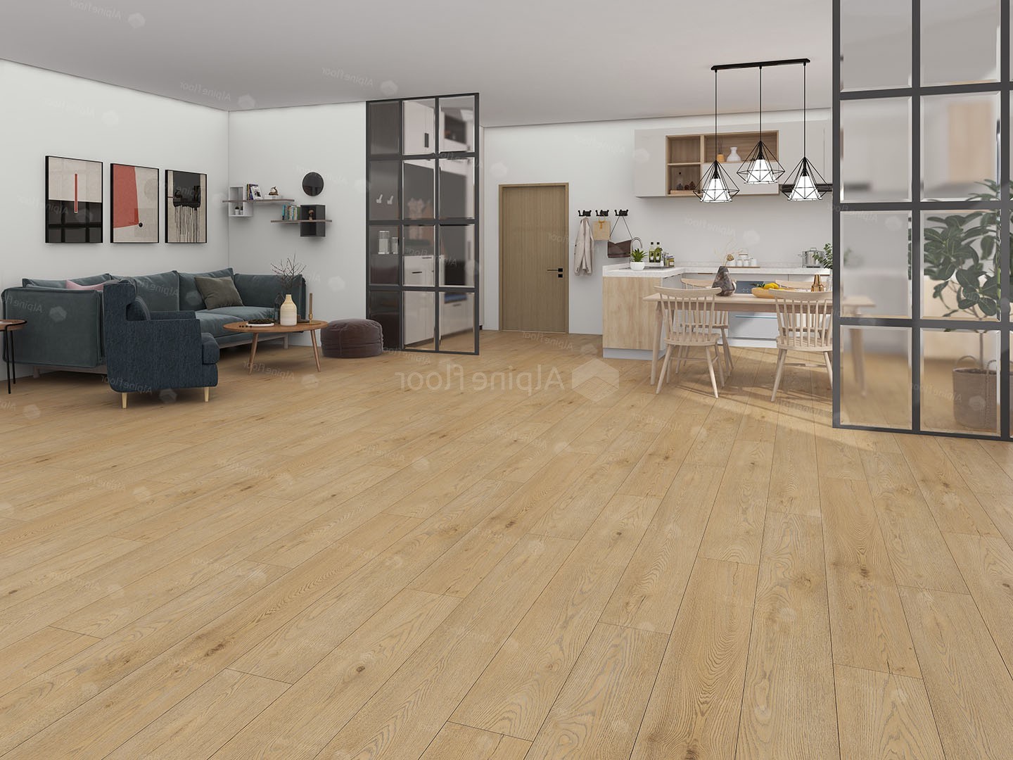 Кварцвиниловый SPC ламинат Alpine Floor Premium XL Дуб Вега ECO 7-29 1800×229×8 фото в интерьере