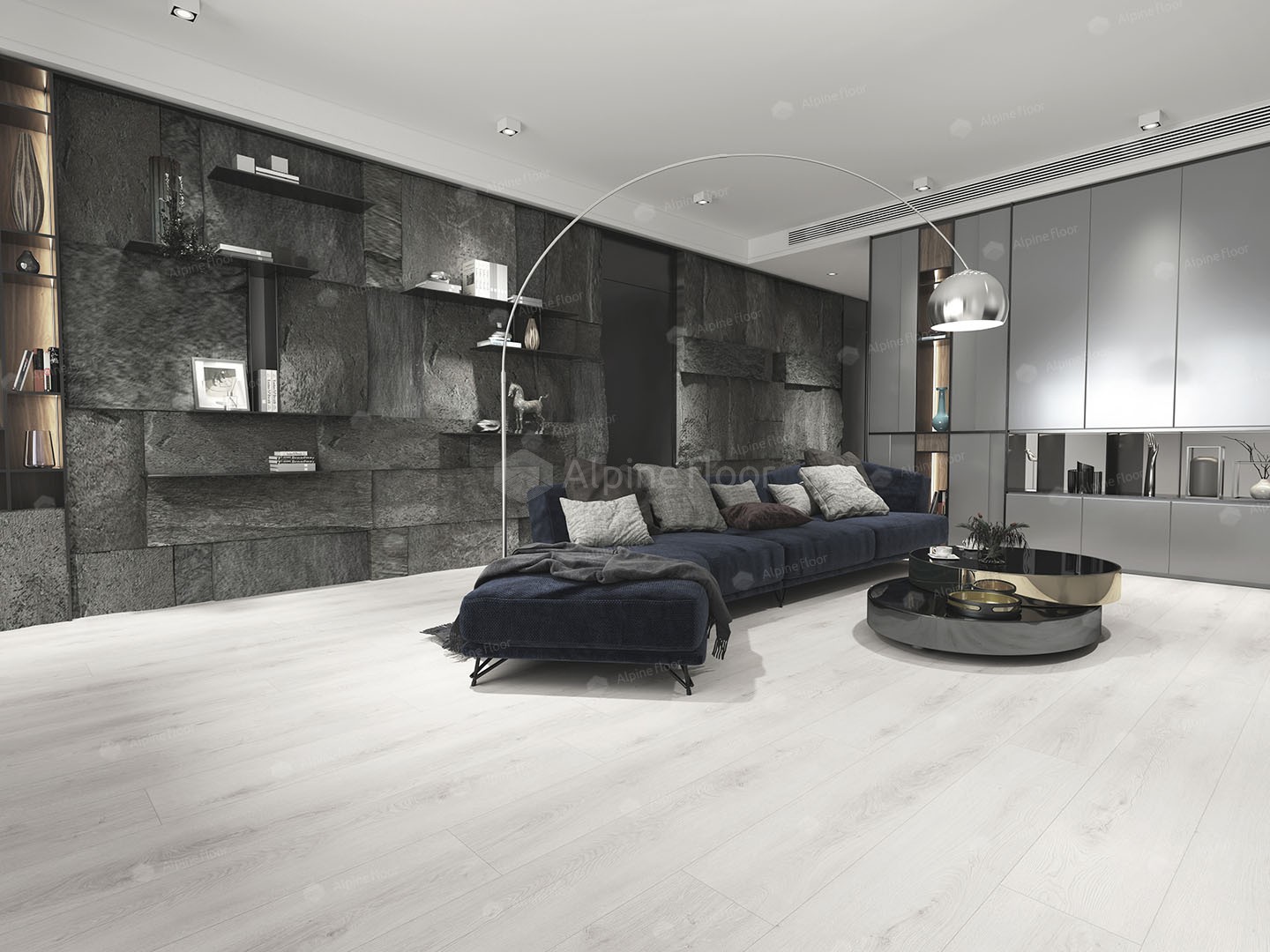 Кварцвиниловый SPC ламинат Alpine Floor Premium XL Дуб Кливио ECO 7-33 1800×229×8 фото в интерьере