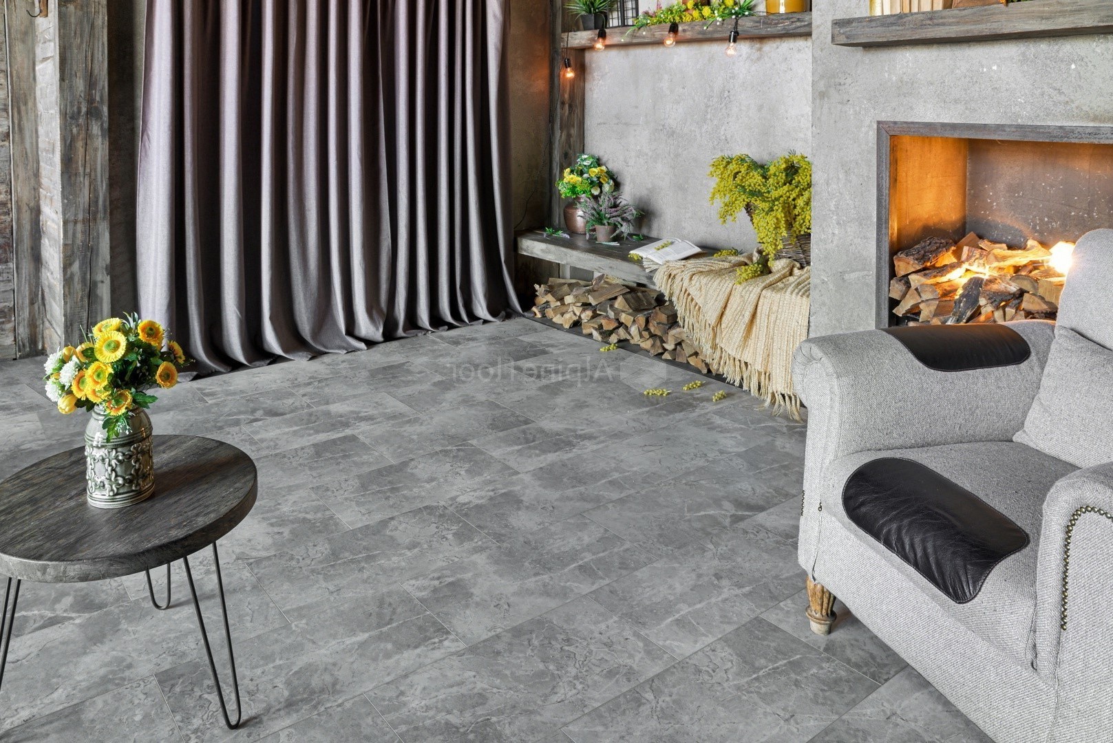 Кварцвиниловая плитка Alpine Floor клеевая Light Stone Ваймеа ECO 15-3 608×303×2,5 фото в интерьере