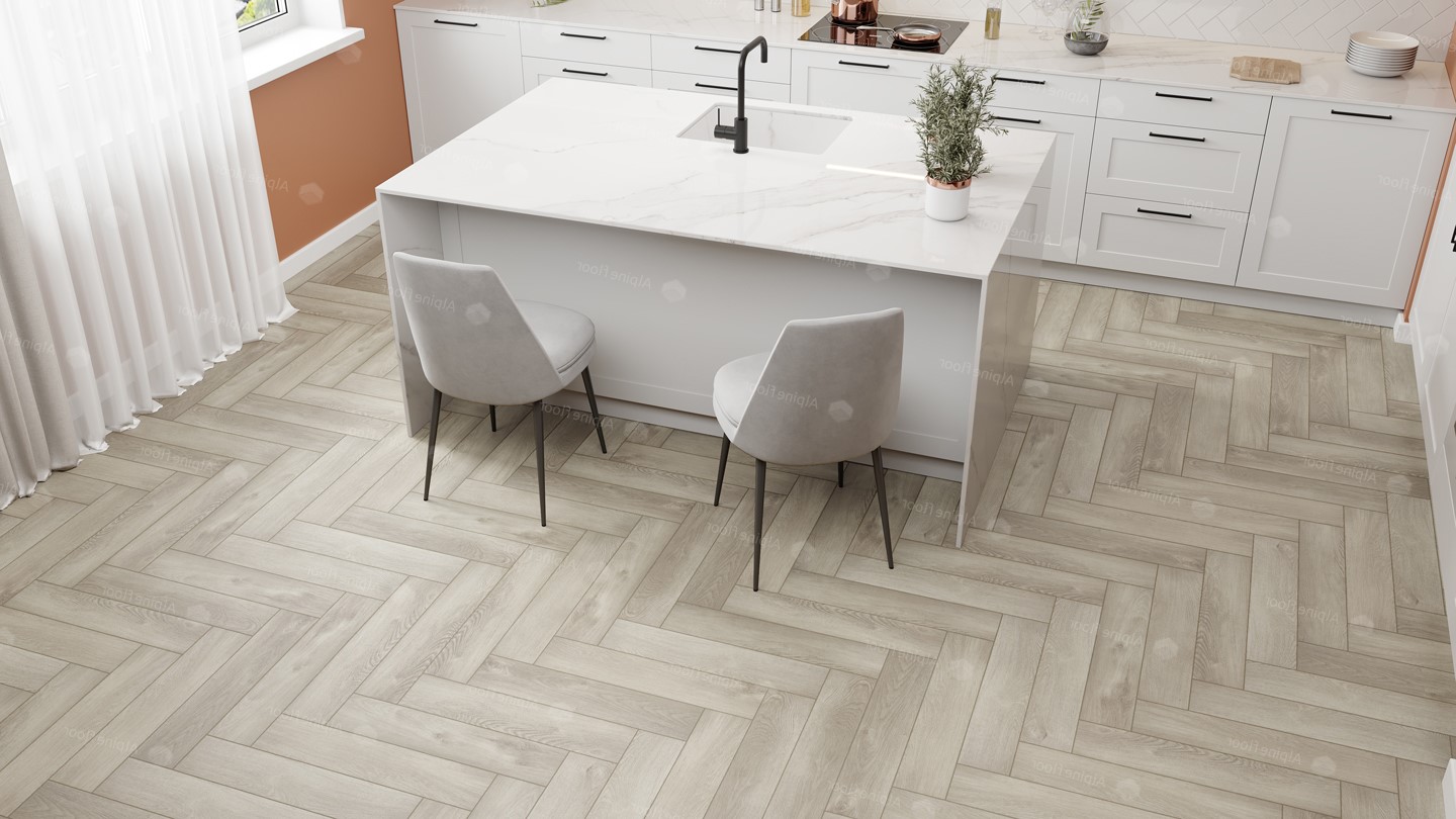 Кварцвиниловая плитка Alpine Floor клеевая Parquet LVT Дуб Фантазия ECO 16-1 венгерская елка 590×118×2,5 фото в интерьере