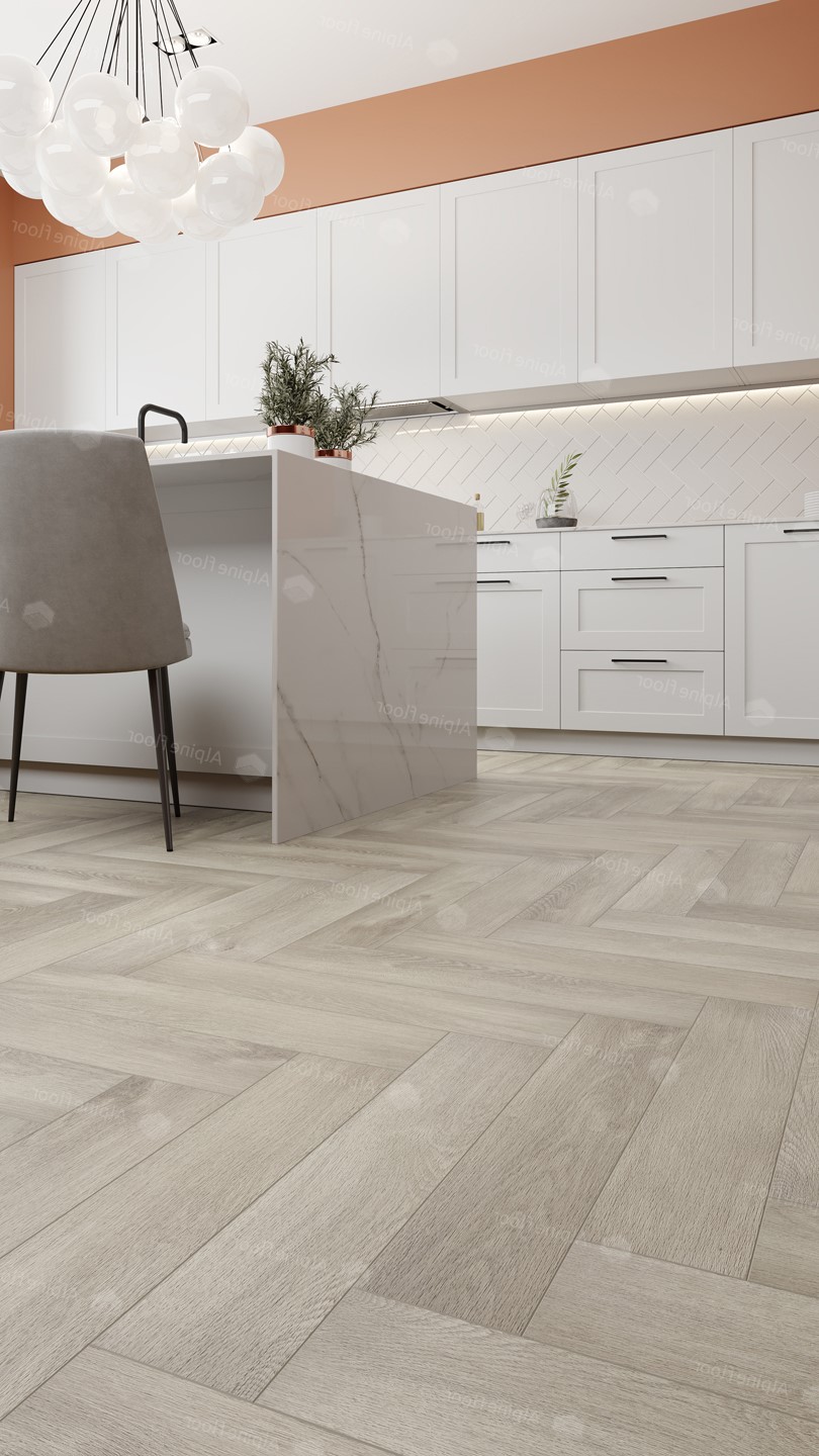 Кварцвиниловая плитка Alpine Floor клеевая Parquet LVT Дуб Фантазия ECO 16-1 венгерская елка 590×118×2,5 фото в интерьере