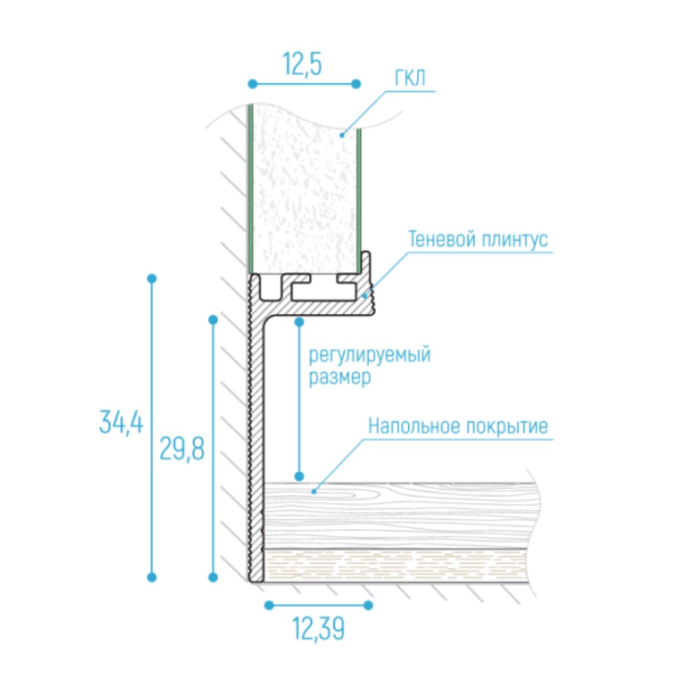 Плинтус алюминиевый теневой Kraab systems GIPPS 2000×34,4×12,4 Плинтус алюминиевый теневой Kraab systems GIPPS 2000×34,4×12,4