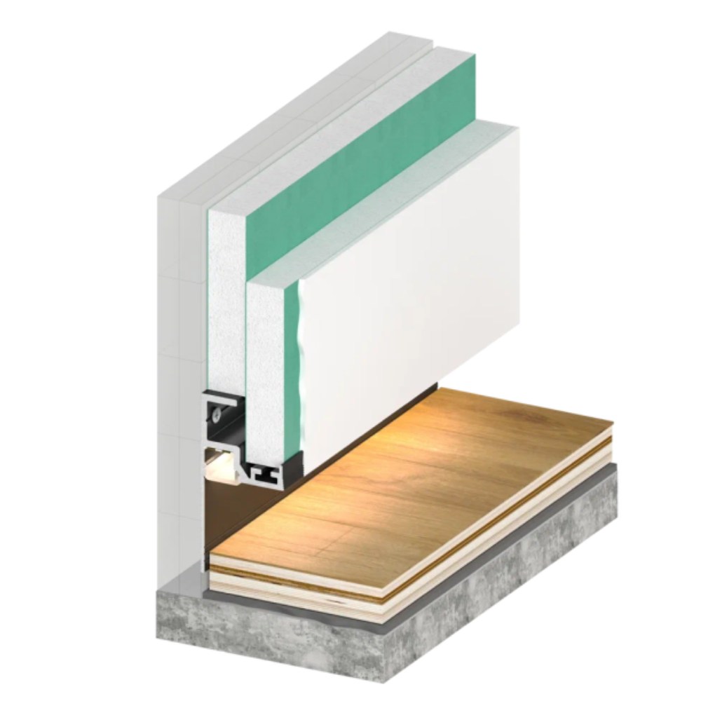 Плинтус алюминиевый теневой с подсветкой Kraab systems GIPPS 2000×54,6×25,27
