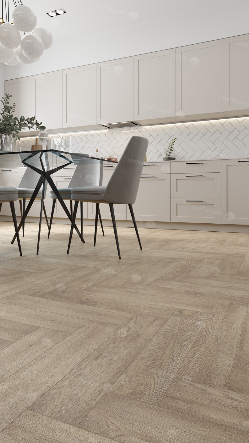 Кварцвиниловая плитка Alpine Floor клеевая Parquet LVT Дуб Ваниль Селект ECO 16-3 венгерская елка 590×118×2,5 фото в интерьере