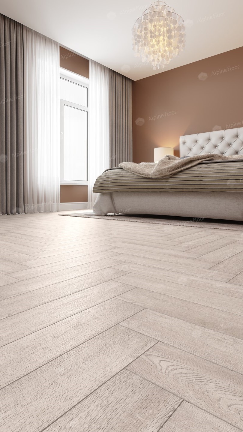 Кварцвиниловая плитка Alpine Floor клеевая Parquet LVT Голубой Лес ECO 16-9 венгерская елка 590×118×2,5 фото в интерьере