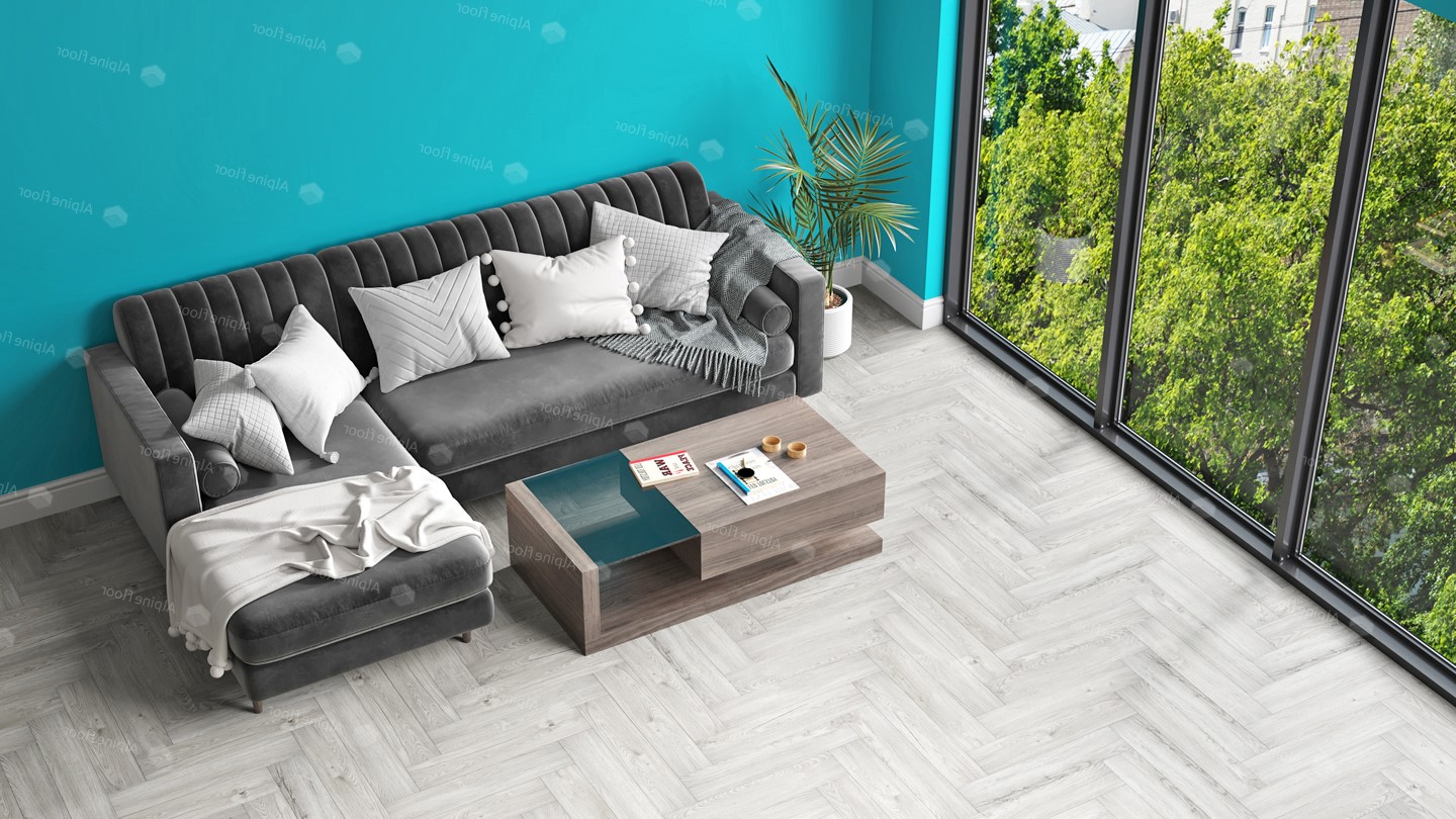 Кварцвиниловая плитка Alpine Floor клеевая Parquet LVT Снежный ECO 16-11 венгерская елка 590×118×2,5 фото в интерьере