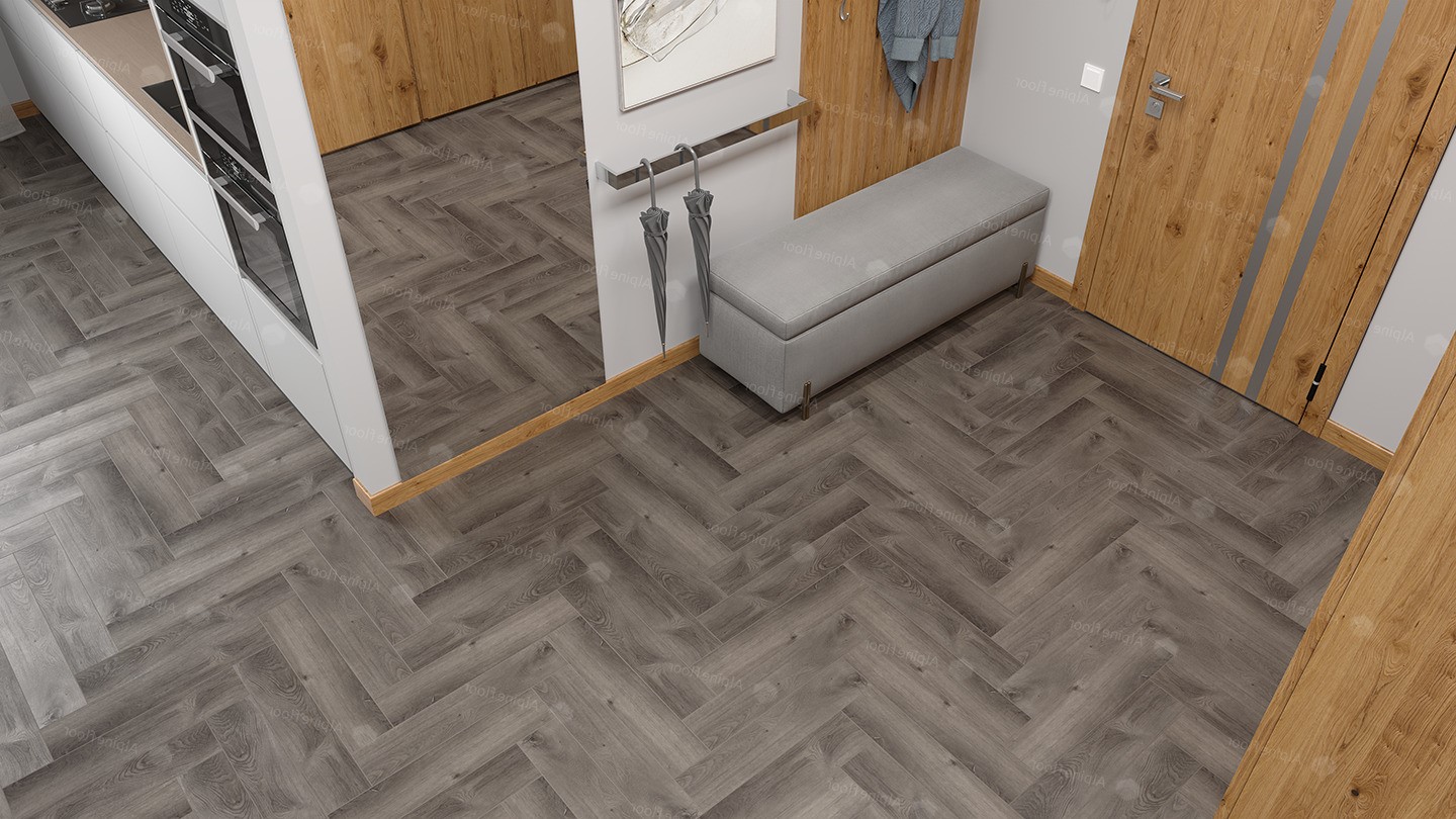 Кварцвиниловая плитка Alpine Floor клеевая Parquet LVT Дуб Мерга ECO 16-13 венгерская елка 590×118×2,5 фото в интерьере