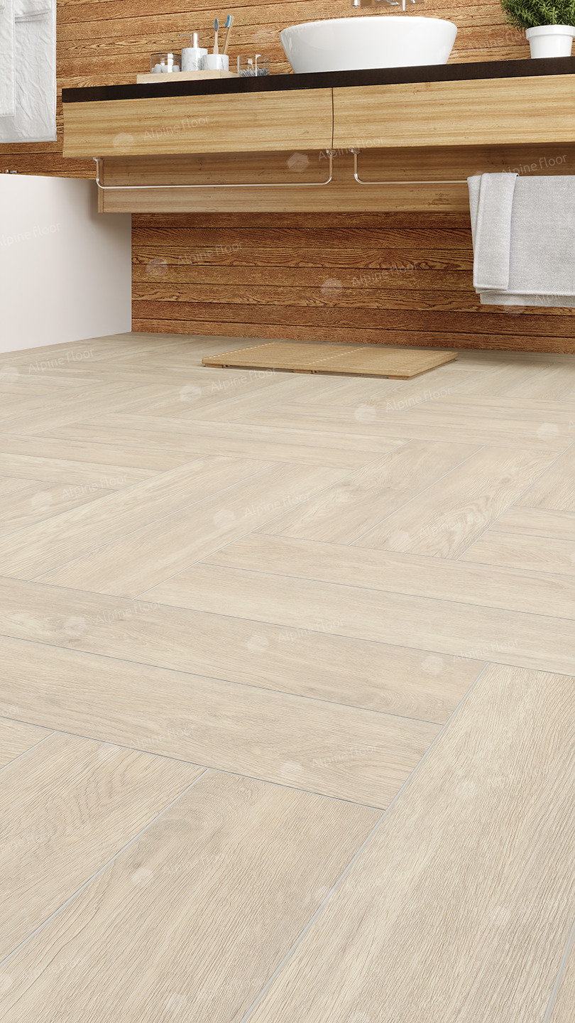 Кварцвиниловая плитка Alpine Floor клеевая Parquet LVT Дуб Адара ECO 16-14 венгерская елка 590×118×2,5 фото в интерьере