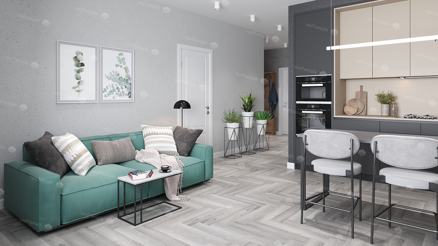 Кварцвиниловая плитка Alpine Floor клеевая Parquet LVT Дуб Лейтена ECO 16-18 венгерская елка 590×118×2,5 фото в интерьере