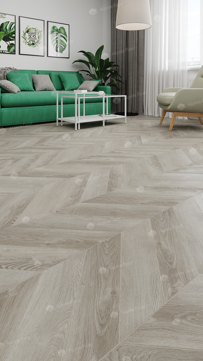 Кварцвиниловый SPC ламинат Alpine Floor Chevron Alpine Дуб Фантазия ECO 18-1 французская елка 600×127×5 фото в интерьере Кварцвиниловый SPC ламинат Alpine Floor Chevron Alpine Дуб Фантазия ECO 18-1 французская елка 600×127×5 фото в интерьере