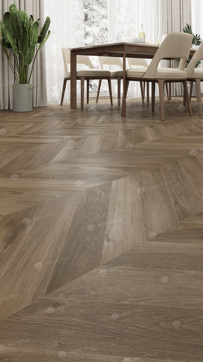 Кварцвиниловый SPC ламинат Alpine Floor Chevron Alpine Дуб Насыщенный ECO 18-4 французская елка 600×127×5 фото в интерьере Кварцвиниловый SPC ламинат Alpine Floor Chevron Alpine Дуб Насыщенный ECO 18-4 французская елка 600×127×5 фото в интерьере