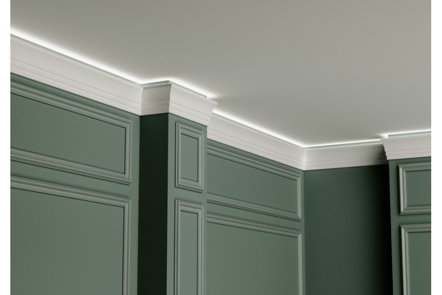 Потолочный плинтус под покраску Hiwood A120 с подсветкой 2000×36×120