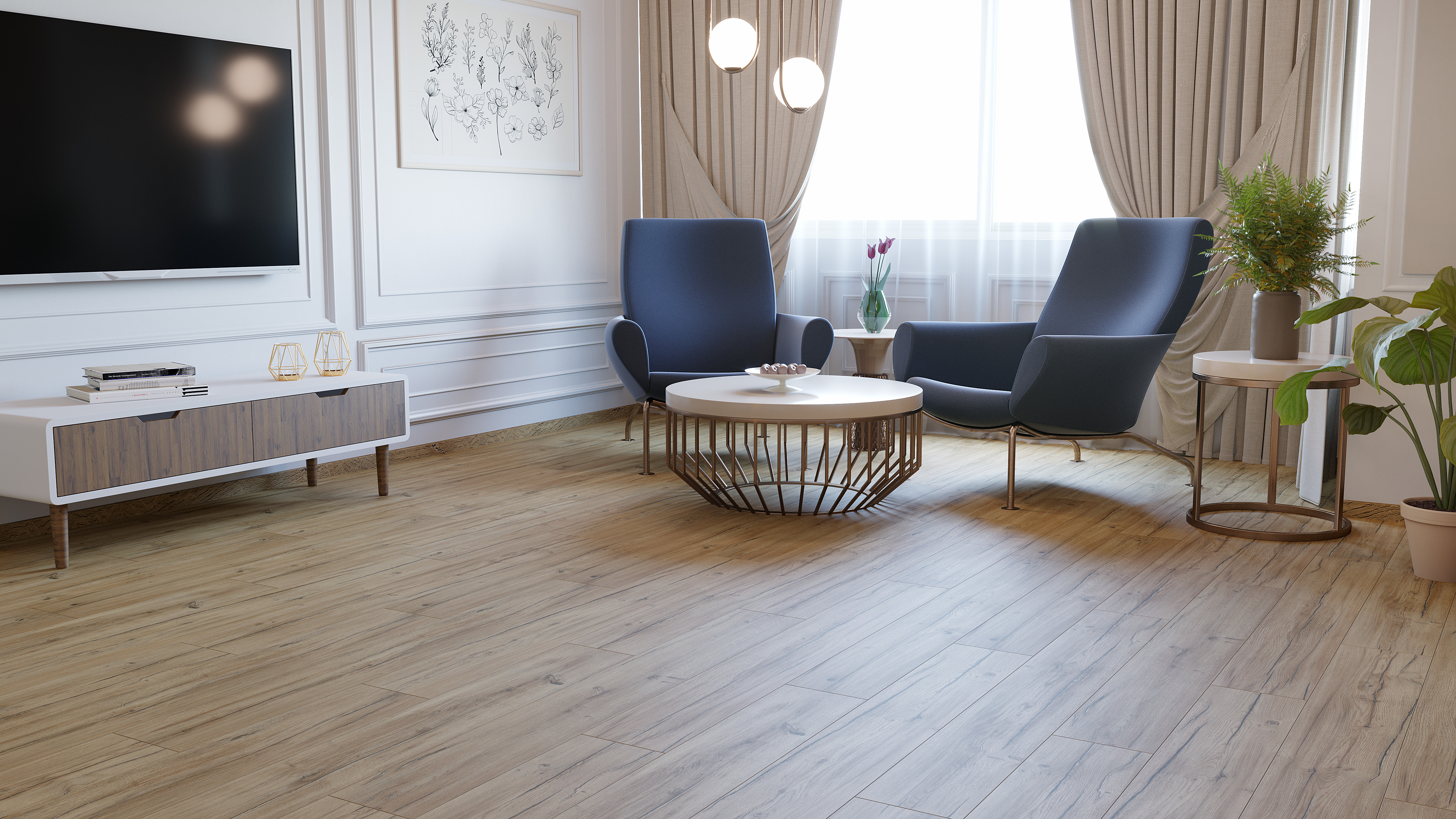 Ламинат Kronopol Aurum Volo Aqua Oak Condor D40254 1380×191×8 фото в интерьере