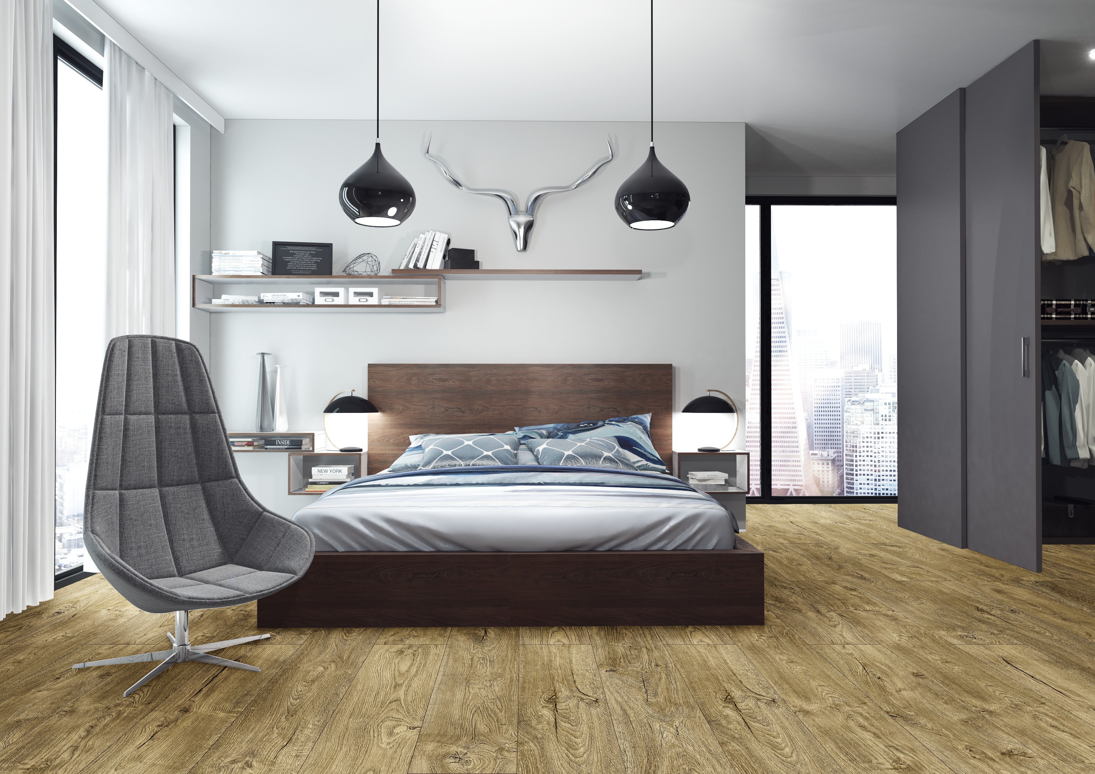 Ламинат Kronopol Platinium Akaba Aqua Oak Tabita D3947 1380×157×8 фото в интерьере