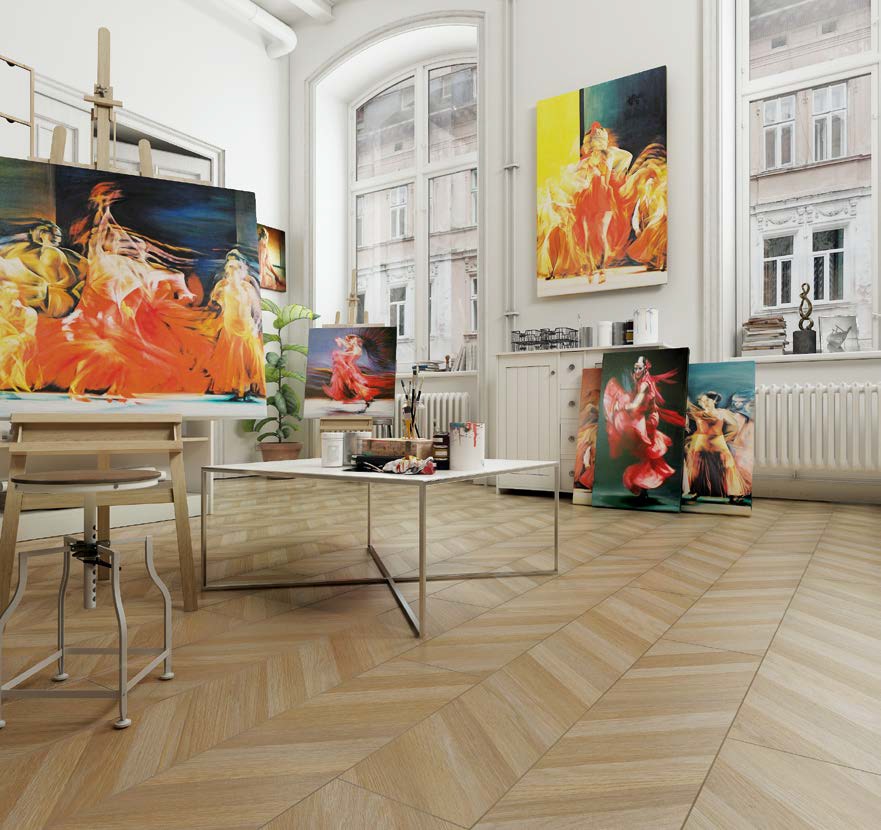 Ламинат Kronopol Platinium Paloma Aqua Oak Carmen D4561 французская елка 1380×242×8 фото в интерьере