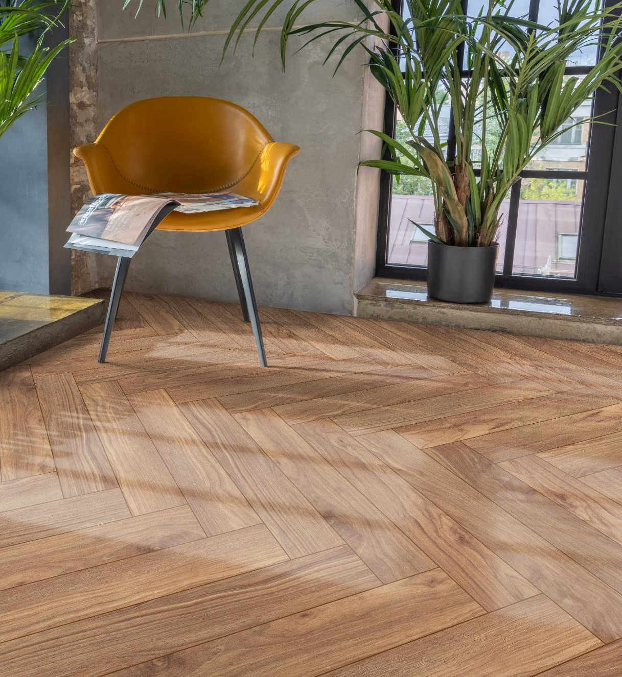 Кварцвиниловый SPC ламинат Aquafloor Parquet Plus AF6023PQN+ венгерская елка 720×120×7 фото в интерьере