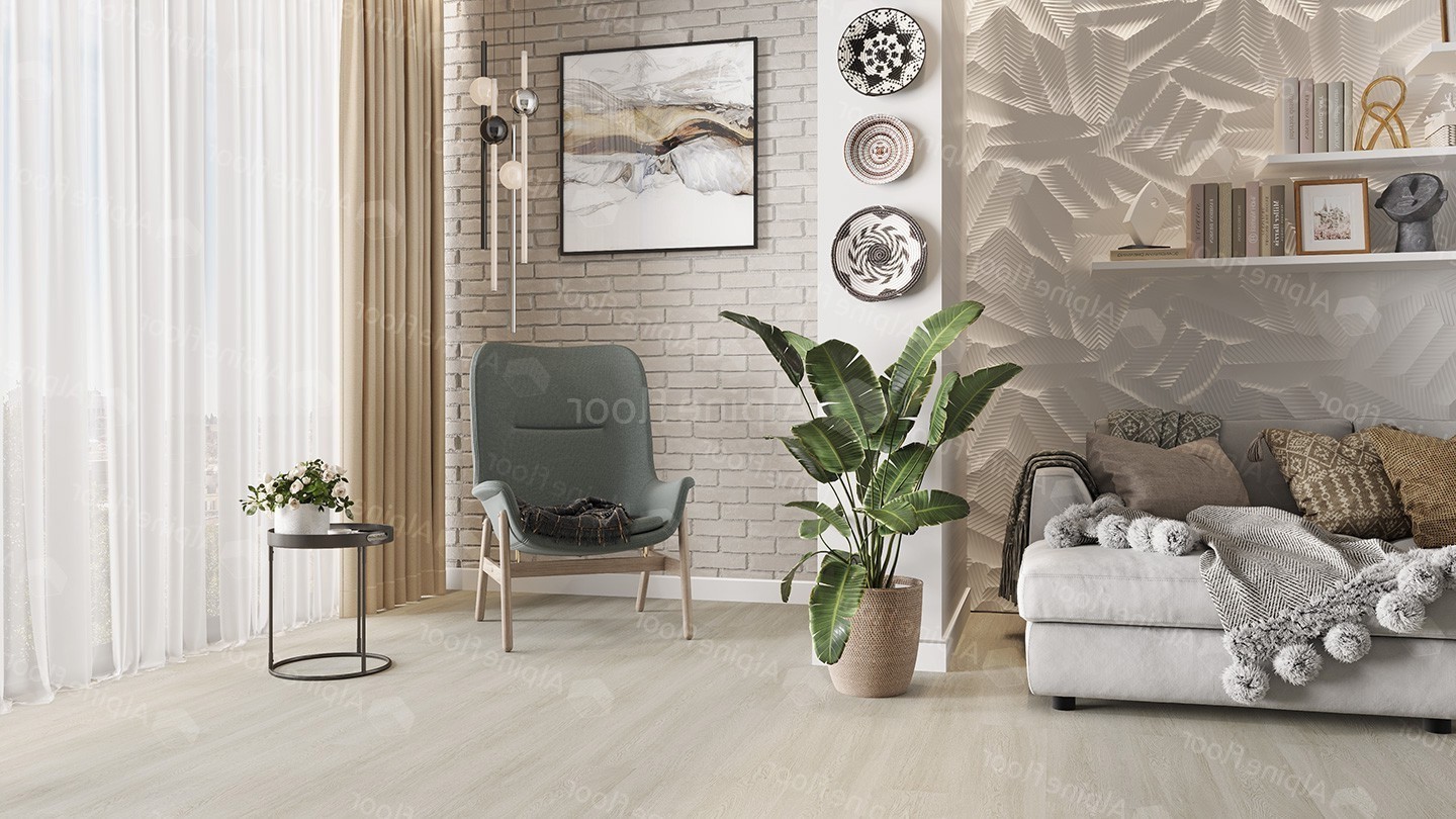 Кварцвиниловый SPC ламинат Alpine Floor Solo Plus Виваче ECO 14-201 1220×183×4 фото в интерьере