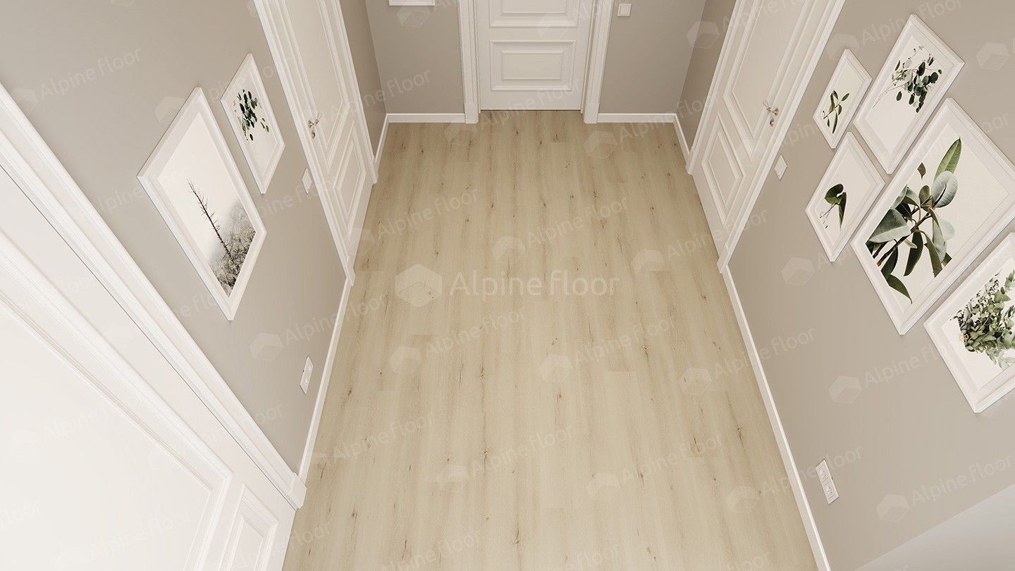 Кварцвиниловый SPC ламинат Alpine Floor Solo Plus Ададжио ECO 14-401 1220×183×4 фото в интерьере