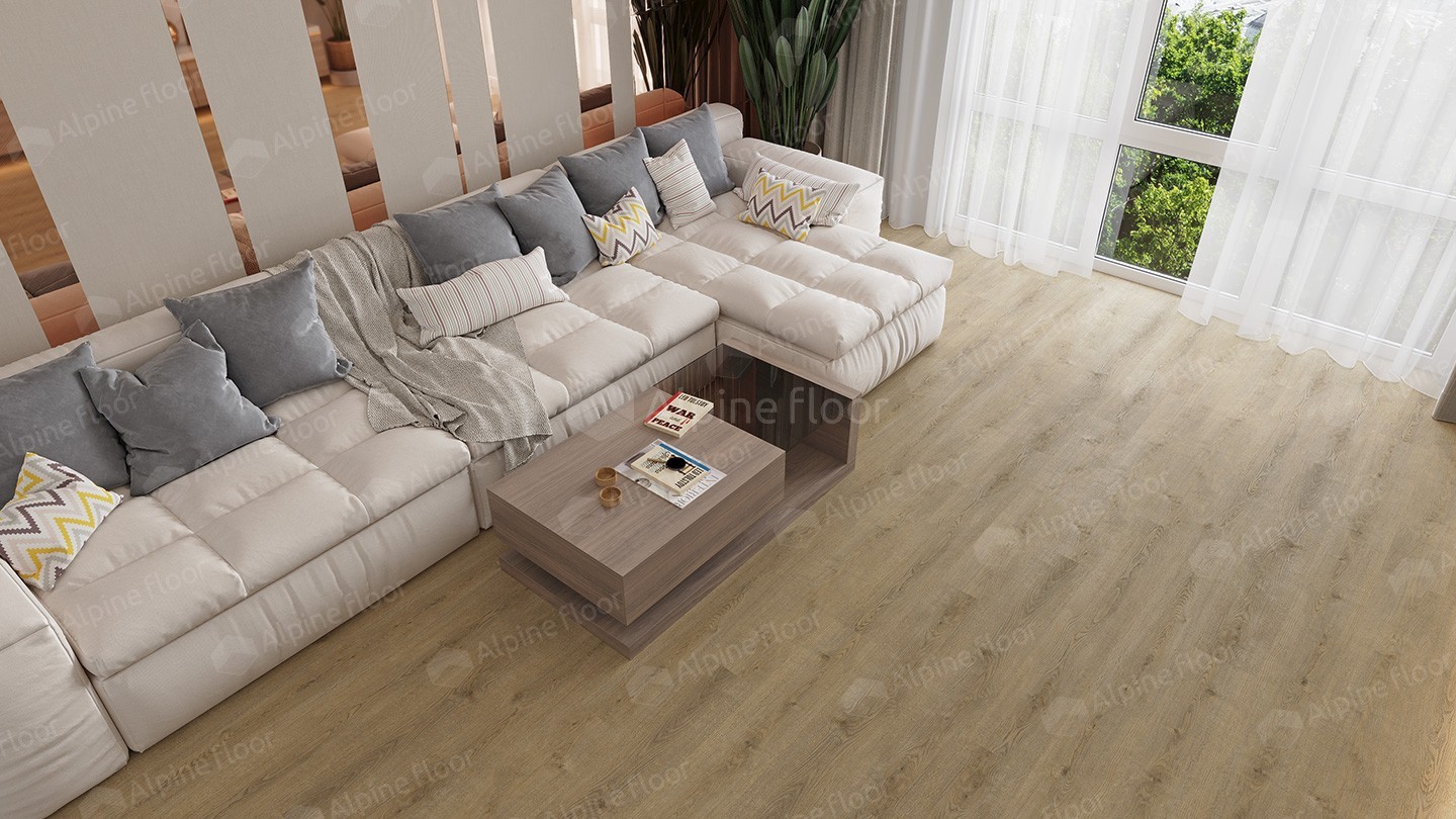 Кварцвиниловый SPC ламинат Alpine Floor Solo Plus Комодо ECO 14-701 1220×183×4 фото в интерьере
