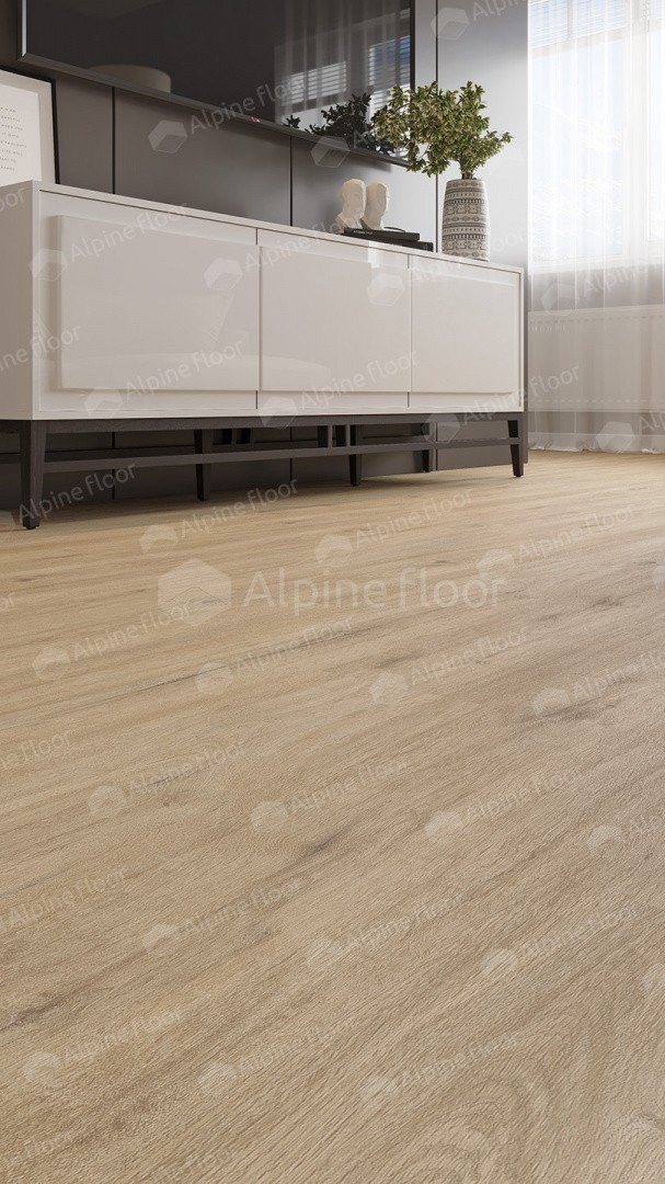 Кварцвиниловый SPC ламинат Alpine Floor Solo Plus Анданте ECO 14-1001 1220×183×4 фото в интерьере